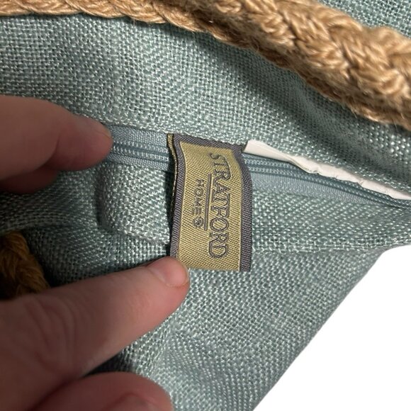 Stratford Home Throw Pillow Covers Braided Jute Trim Sea Foam Green Gray Coastal - Picture 4 of 7